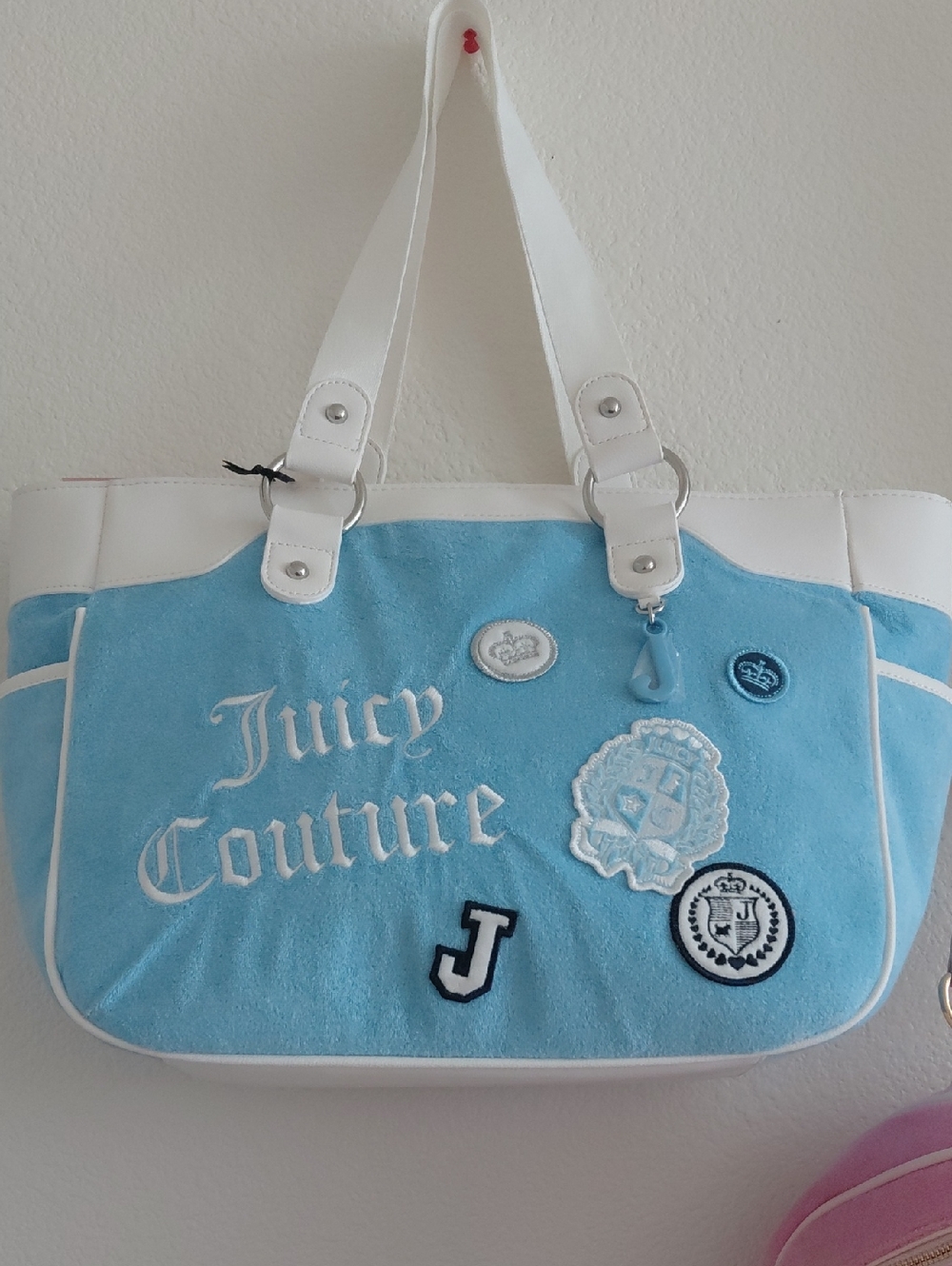 Juicy Couture Light Blue and White Embroidered Logo Tote